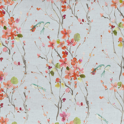 Floral Orange Fabric - Armathwaite Printed Cotton Fabric (By The Metre) Coral/Dove Voyage Maison