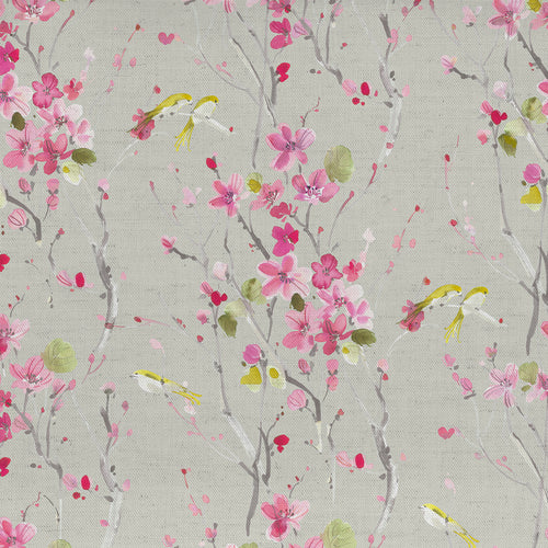Floral Pink Fabric - Armathwaite Printed Cotton Fabric (By The Metre) Blossom/Sand Voyage Maison