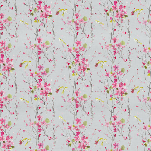 Floral Pink Fabric - Armathwaite Printed Cotton Fabric (By The Metre) Blossom/Silver Voyage Maison