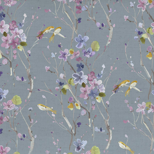 Floral Grey Fabric - Armathwaite Printed Cotton Fabric (By The Metre) Violet/Slate Voyage Maison