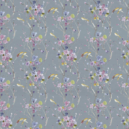 Floral Grey Fabric - Armathwaite Printed Cotton Fabric (By The Metre) Violet/Slate Voyage Maison