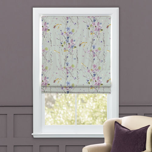 Floral Purple M2M - Armathwaite Printed Cotton Made to Measure Roman Blinds Violet/Duck Egg Voyage Maison