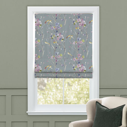 Floral Grey M2M - Armathwaite Printed Cotton Made to Measure Roman Blinds Violet/Slate Voyage Maison