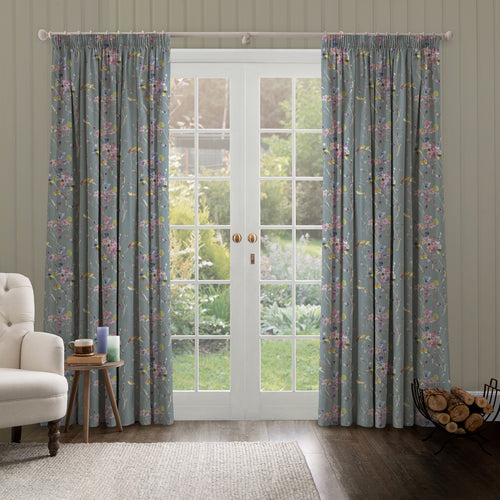 Floral Grey M2M - Armathwaite Linen Printed Made to Measure Curtains Slate Voyage Maison