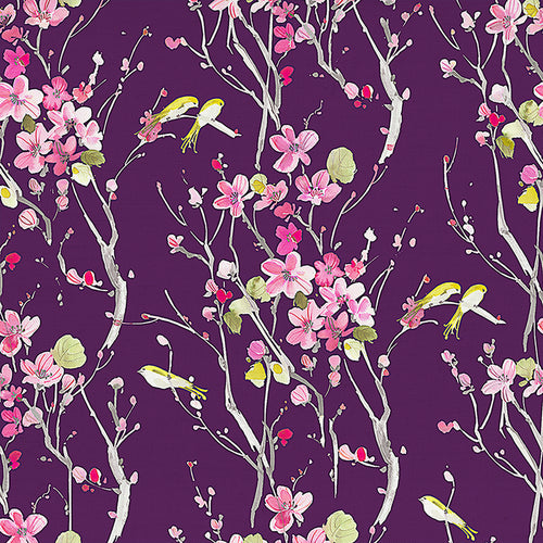 Floral Purple Fabric - Armathwaite Printed Cotton Poplin Apparel Fabric (By The Metre) Blossom/Plum Voyage Maison