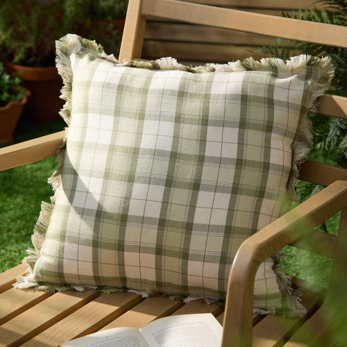 Check Green Cushions - Arrochar Outdoor Tartan Polyester Filled Cushion Moss Voyage Maison