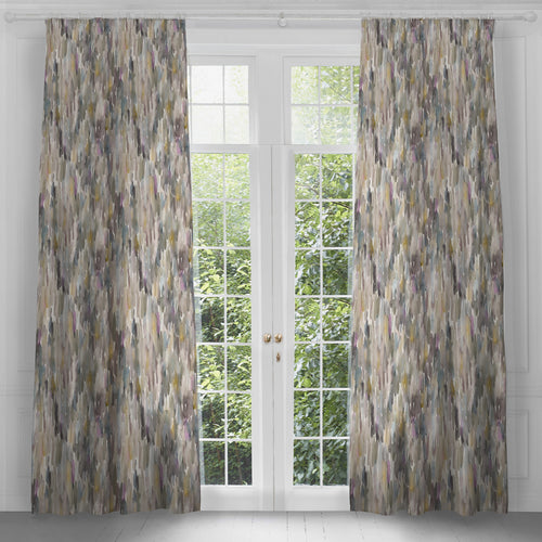 Abstract Beige Curtains - Azima Printed Pencil Pleat Curtains Ironstone Voyage Maison