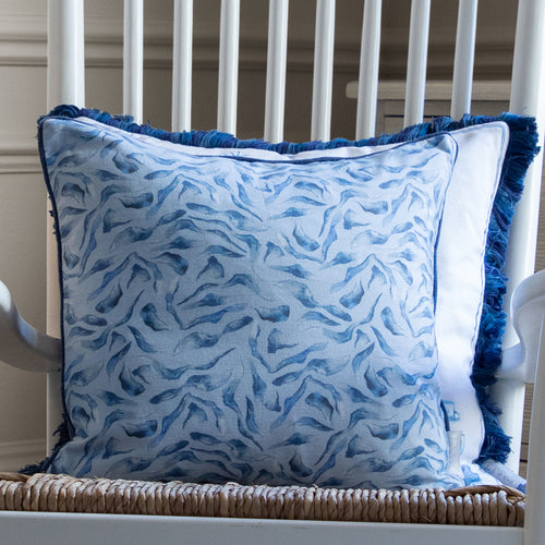 Abstract Blue Cushions - Balaya Printed Piped Feather Filled Cushion Cobalt Voyage Maison