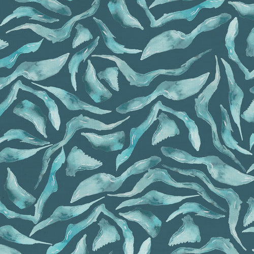 Abstract Blue Fabric - Balaya Printed Cotton Fabric (By The Metre) Teal Voyage Maison