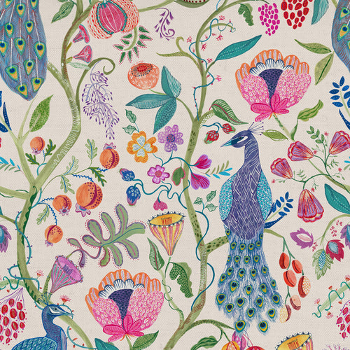 Animal Multi Fabric - Barabadur Summer Printed Cotton Fabric (By The Metre) Natural Voyage Maison
