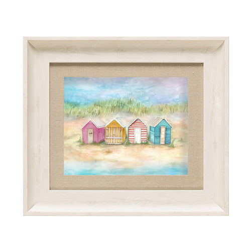 Abstract Blue Wall Art - Beach Huts  Framed Print Birch/Sunrise Voyage Maison