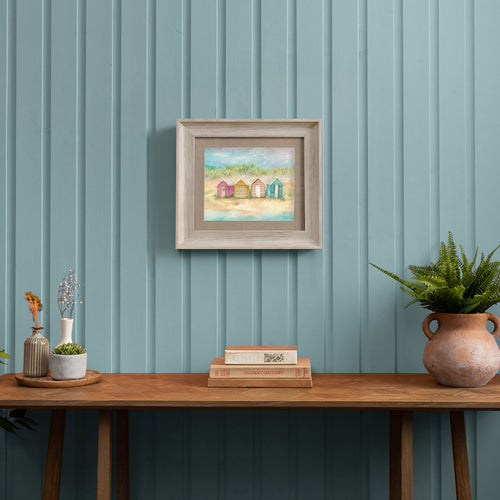 Abstract Blue Wall Art - Beach Huts  Framed Print Birch/Sunrise Voyage Maison