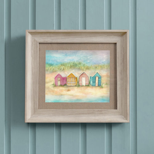 Abstract Blue Wall Art - Beach Huts  Framed Print Birch/Sunrise Voyage Maison