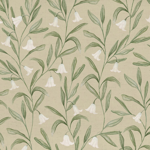 Floral Beige Fabric - Bell Meadow Printed Cotton Fabric Hazel Voyage Maison