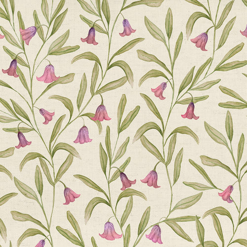 Floral Pink Fabric - Bell Meadow Printed Cotton Fabric Rosewood Voyage Maison