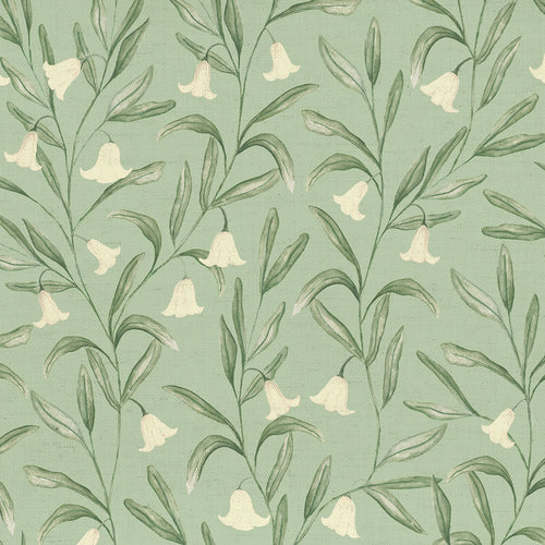 Floral Green Fabric - Bell Meadow Printed Cotton Fabric Verdure Voyage Maison