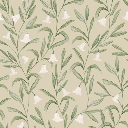 Floral Beige Wallpaper - Bell Meadow  1.4m Wide Width Wallpaer (By the Metre) Hazel Voyage Maison