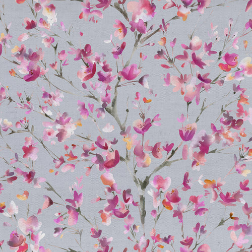 Floral Pink Fabric - Belsay Printed Cotton Fabric (By The Metre) Silver Voyage Maison