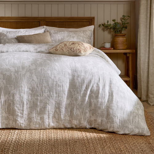 Floral Beige Bedding - Braeflower Reversible 100% Cotton Muslin Duvet Cover Set Natural Voyage Maison