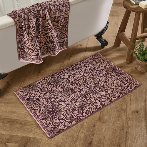 Floral Purple Bathroom - Bird & Anemone 100% Cotton Bath Mat Plum Morris & Co