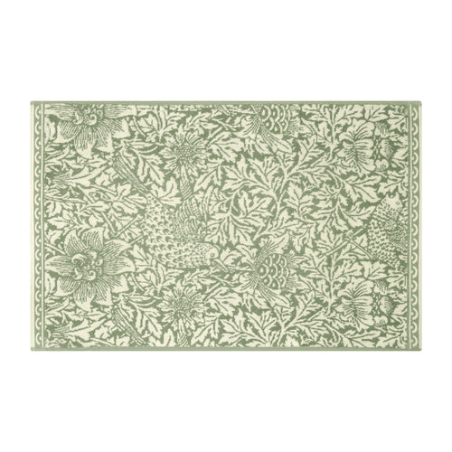 Floral Green Bathroom - Bird & Anemone 100% Cotton Bath Mat Sage Green Morris & Co