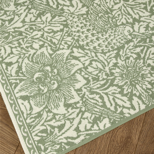 Floral Green Bathroom - Bird & Anemone 100% Cotton Bath Mat Sage Green Morris & Co
