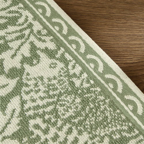 Floral Green Bathroom - Bird & Anemone 100% Cotton Bath Mat Sage Green Morris & Co