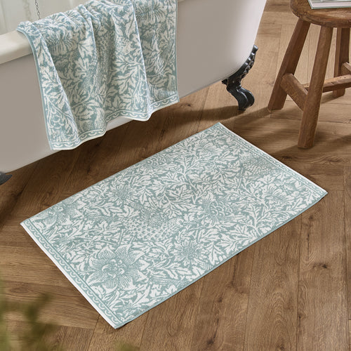 Floral Blue Bathroom - Bird & Anemone 100% Cotton Bath Mat Slate Blue Morris & Co