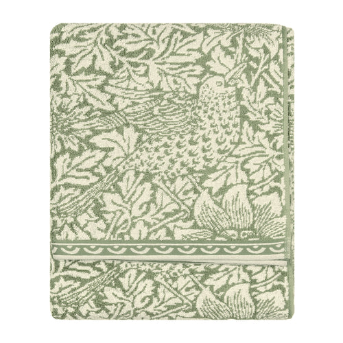 Floral Green Bathroom - Bird & Anemone 100% Cotton Jacquard Towels Sage Green Morris & Co