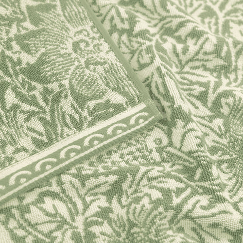 Floral Green Bathroom - Bird & Anemone 100% Cotton Jacquard Towels Sage Green Morris & Co