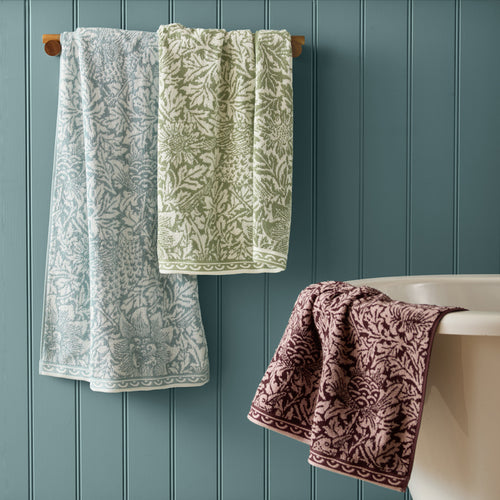 Floral Blue Bathroom - Bird & Anemone 100% Cotton Jacquard Towels Slate Blue Morris & Co