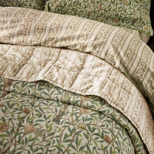 Floral Green Bedding - Bird & Pomegranate 100% Cotton Bedspread Herbal Green Morris & Co