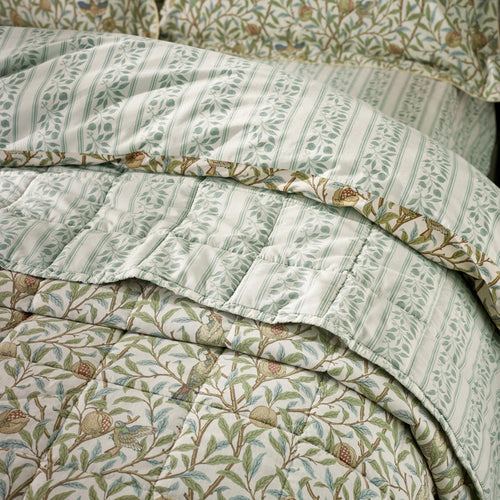 Floral Green Bedding - Bird & Pomegranate 100% Cotton Bedspread Sage Morris & Co