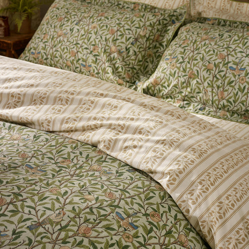 Floral Green Bedding - Bird & Pomegranate Reversible 100% Cotton Duvet Cover Set Herbal Green Morris & Co