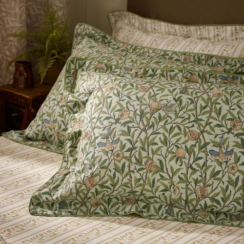 Floral Green Bedding - Bird & Pomegranate Reversible 100% Cotton Duvet Cover Set Herbal Green Morris & Co