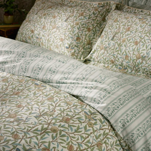 Floral Green Bedding - Bird & Pomegranate Reversible 100% Cotton Duvet Cover Set Sage Morris & Co