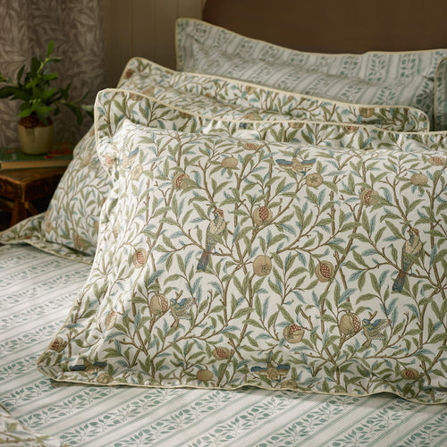 Floral Green Bedding - Bird & Pomegranate Reversible 100% Cotton Duvet Cover Set Sage Morris & Co