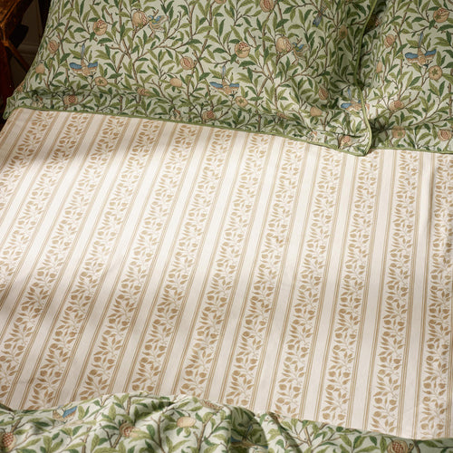 Floral Green Bedding - Bird & Pomegranate 100% Cotton Fitted Sheet Herbal Green Morris & Co