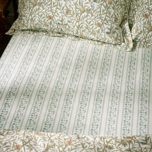 Floral Green Bedding - Bird & Pomegranate 100% Cotton Fitted Sheet Sage Morris & Co