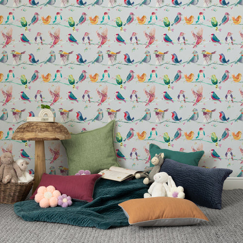 Animal Pink Wallpaper - Birdy Branch  1.4m Wide Width Wallpaper (By The Metre) Blossom Voyage Maison