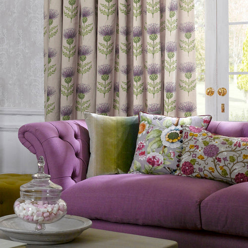 Floral Purple Fabric - Blair Printed Linen Fabric (By The Metre) Damson Voyage Maison