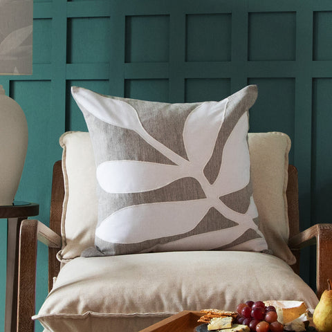 Bodhi Steel Embroidered Feather Filled Cushion | Grey