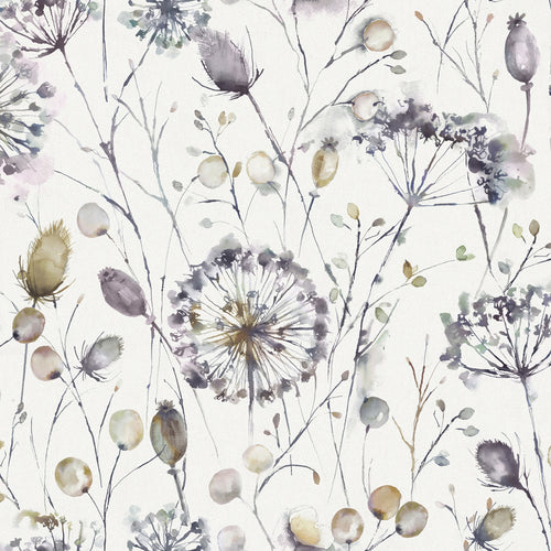 Floral Purple Fabric - Boronia Printed Cotton Fabric (By The Metre) Ironstone/Cream Voyage Maison