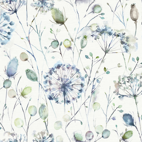 Floral Blue Fabric - Boronia Printed Satin Fabric (By The Metre) Crocus/Satin Voyage Maison