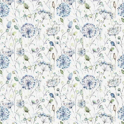 Floral Blue Fabric - Boronia Printed Satin Fabric (By The Metre) Crocus/Satin Voyage Maison