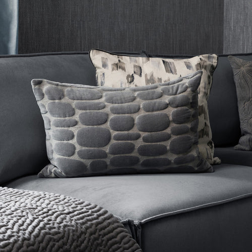 Additions Boulder Embroidered Feather Cushion in Steel