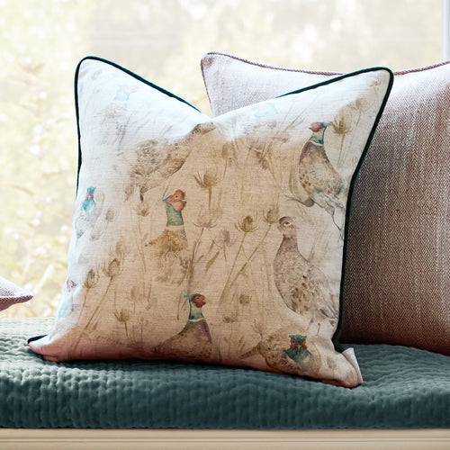 Animal Beige Cushions - Bowmont Pheasant Printed Piped Feather Filled Cushions Natural Voyage Maison