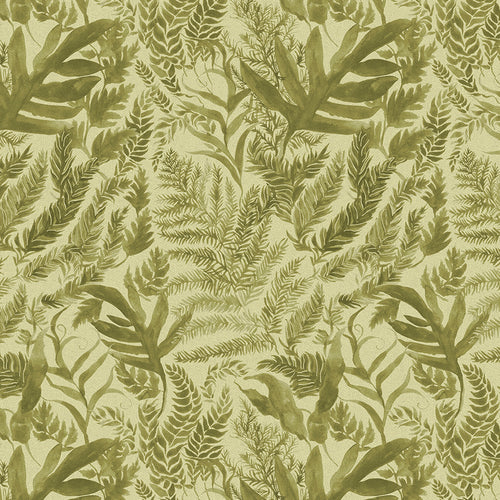 Floral Green Fabric - Bracken Printed Cotton Fabric (By The Metre) Pear Voyage Maison