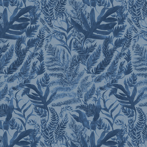 Floral Blue Fabric - Bracken Printed Cotton Fabric (By The Metre) River Voyage Maison