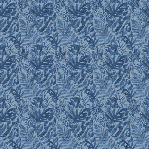 Floral Blue Fabric - Bracken Printed Cotton Fabric (By The Metre) River Voyage Maison